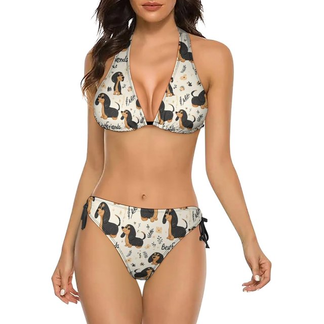 NICKSUN Women's Bikini Sets, Cute Print Two Piece Bathing Suits Sexy Halter Padded Bikini Swimsuits