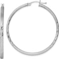 thumbnail image 1 of Sterling Silver Rhod-Plated 2.5mm Polished/Satin Diamond-Cut Hoop Earrings (47 X 45) Made In Mexico qe4431, 1 of 5