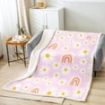 thumbnail image 2 of Girls Pink Kawaii Throw Blanket Twin 60"X80",Daisy Rainbow Sherpa Blanket For Kids Pastoral Rustic Blossom Flowers Rainbow Fleece Bed Blanket,Cute Cartoon Flannel Blanket Girly Sweet Room Decor, 2 of 3