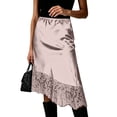 thumbnail image 2 of Jane Wardrobe Elastic Waist Satin Asymmetrical Midi Skirt Women Floral Lace Hem Layered Glossy Acetate Skirt 1PC S-L Plus Size Friendly, 2 of 5