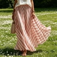 thumbnail image 6 of JGGSPWM Womens Elegant Striped Pleated Flowy Maxi Skirt High Elastic Waist Long Skirts, Soft Loose Fit Vacation Daily Wear for Spring Summer Pink XXL, 6 of 7