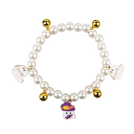 Pet pearl necklace decoration Halloween cat collar puppy dog bell neck jewelry