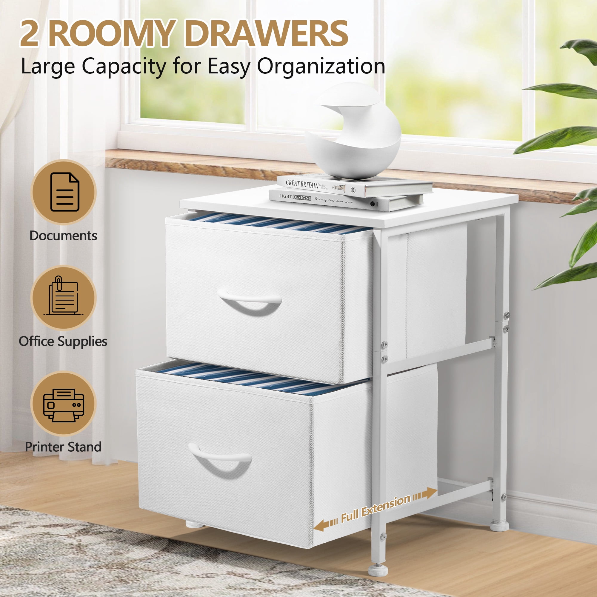 Coliware File Cabinet, Modern Wood Filing Organizer Table with Drawer, Desk Table Cabinet Fits A4 Letter Size, Home Office Furniture for Under Desk Storage, White Printer Stand Table
