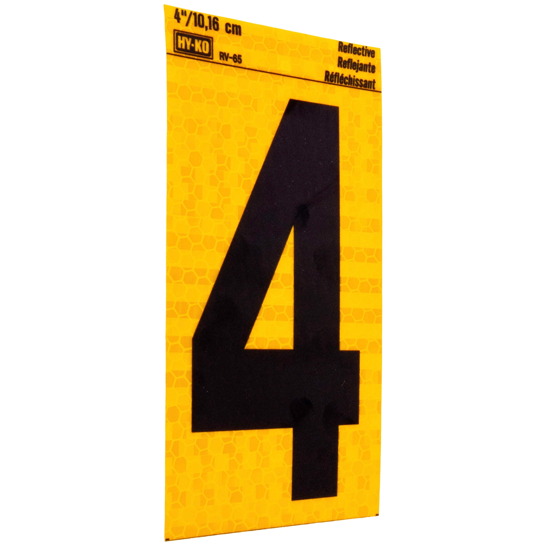 (2 pack) HY-KO 4" Yellow Self-Adhesive Reflective Number 4