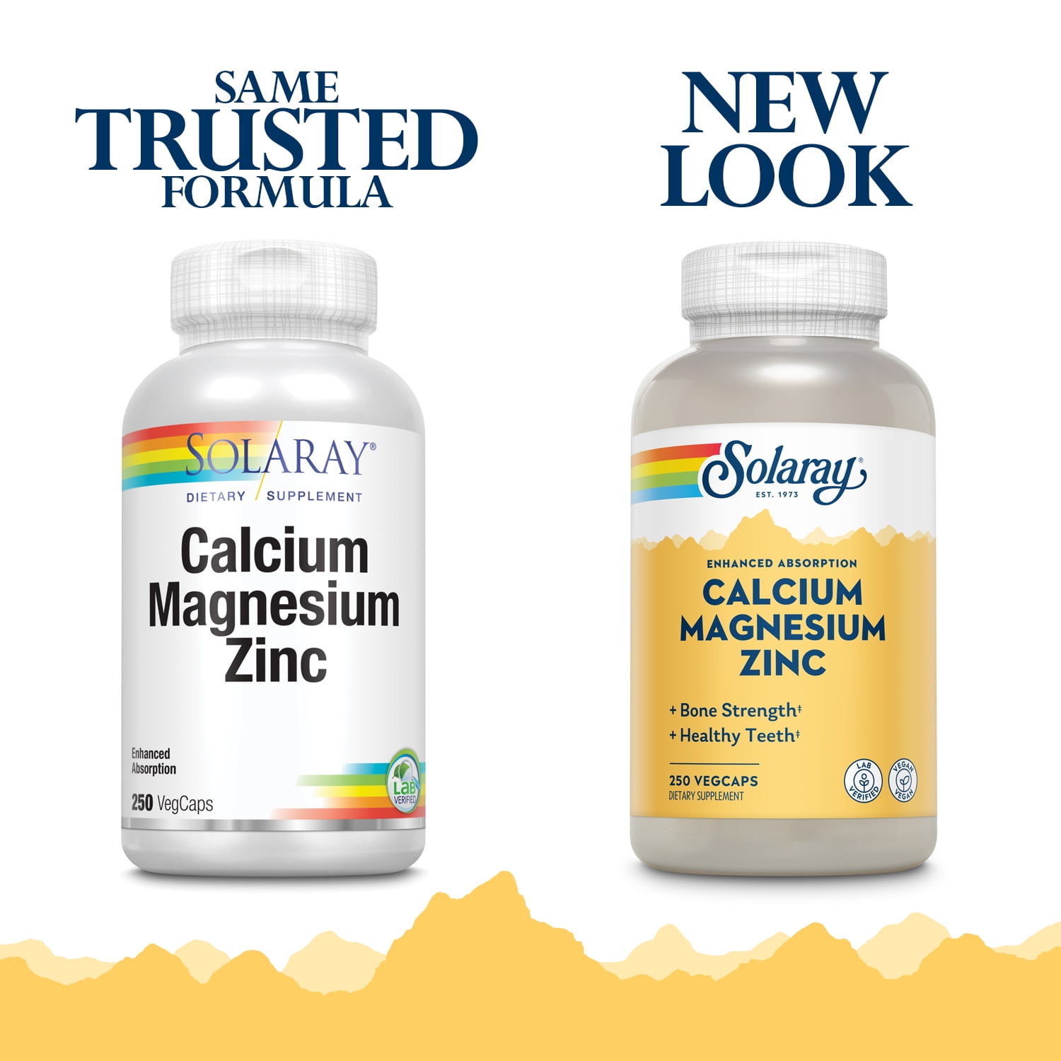 Solaray Calcium Magnesium Zinc Supplement, with Cal & Mag Citrate, Strong Bones & Teeth Support, Easy to Swallow Capsules, 60 Day Money Back Guarantee (250 CT)