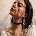 thumbnail image 5 of Conjunto de pendientes largos colgantes con borlas y flecos bohemios con plumas falsas para mujer y niña, 5 of 5