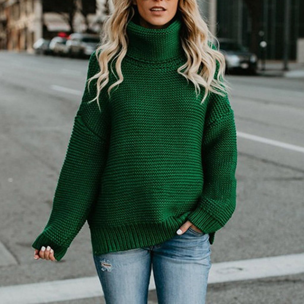 Woman Knitted Turtleneck Sweater with Long Sleeves Handmade in Europe