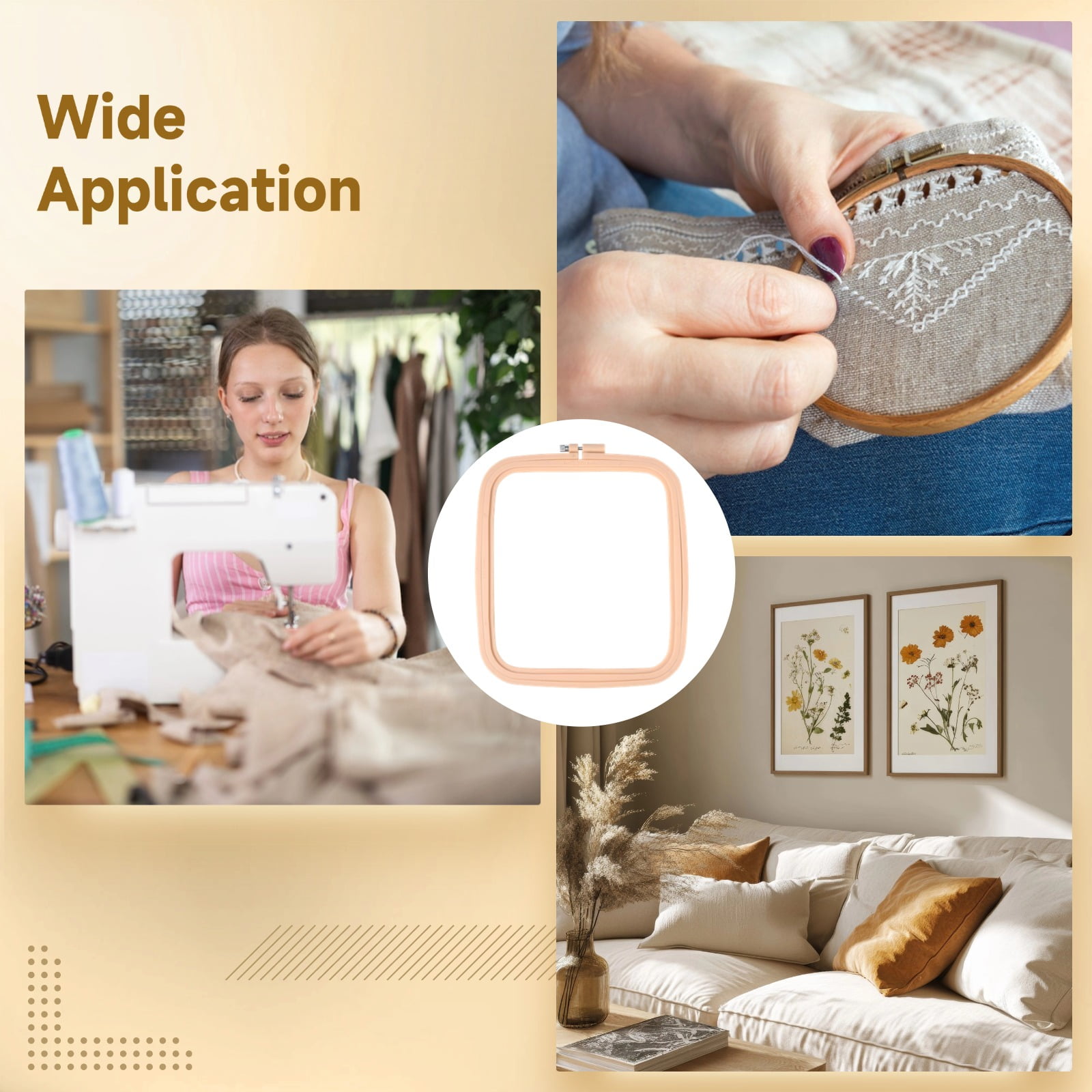 5 Pcs Square Embroidery Hoop Set, 8.7 x 7.7 in ABS Plastic Cross Stitch Hoop, Peach Punch Needle Hoop for Embroidery, Sewing, and Crafting