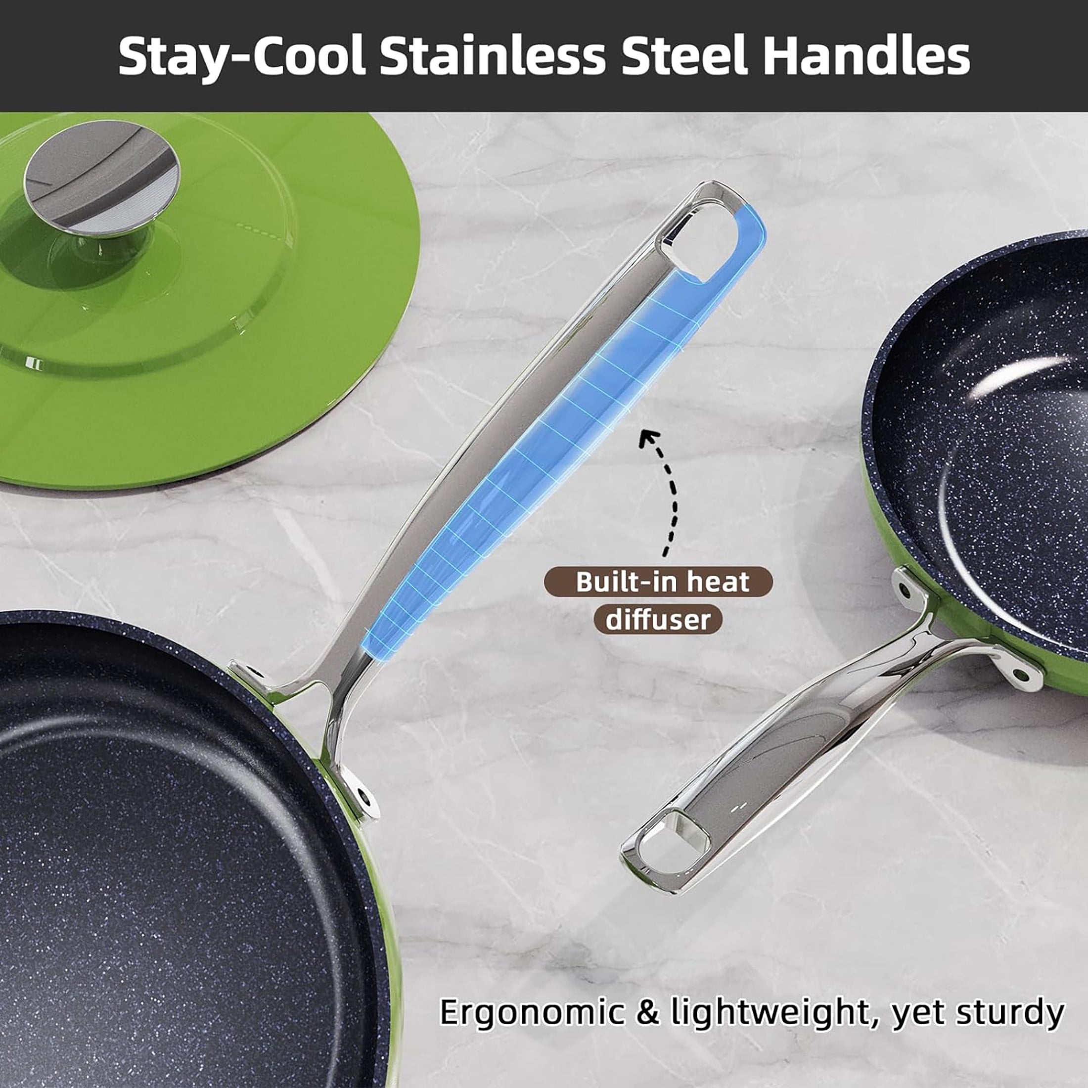 Nuwave 13pc Lux Pots and Pans Set Ultra Nonstick, Healthy G10 Duralon Ceramic Coating Forged Lightweight Cookware Set, Stay-Cool Handles, Works on All Cooktops & Oven, Avocado