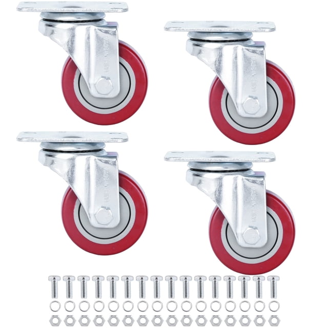 Finnhomy Roulettes Pivotantes de 3 Pouces Ensemble de 4 Roulettes en Polyuréthane Premium Charge en PU 2.200 Lbs Anti-Usure Roulettes Lisses Rouges (Vises Gratuites)