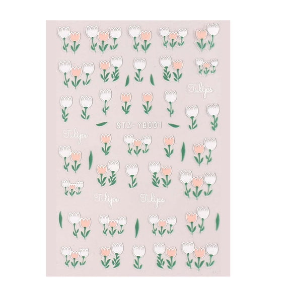 Fridja 1 Pack Flower Nail Decals Pink White Cute Flower C Nail Slider Glamour Manicure Decal Decoration