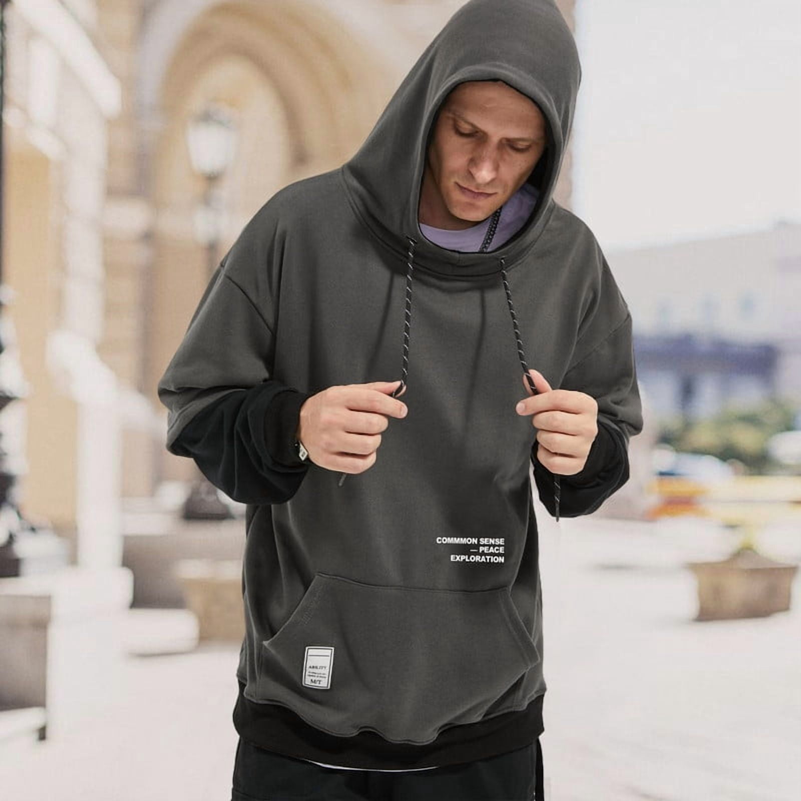 HISITOSA Mens Colorblock Hoodie Casual Patchwork Soft Cotton Pullover Tops Unisex japanese Hooded Sweatshirt with Design