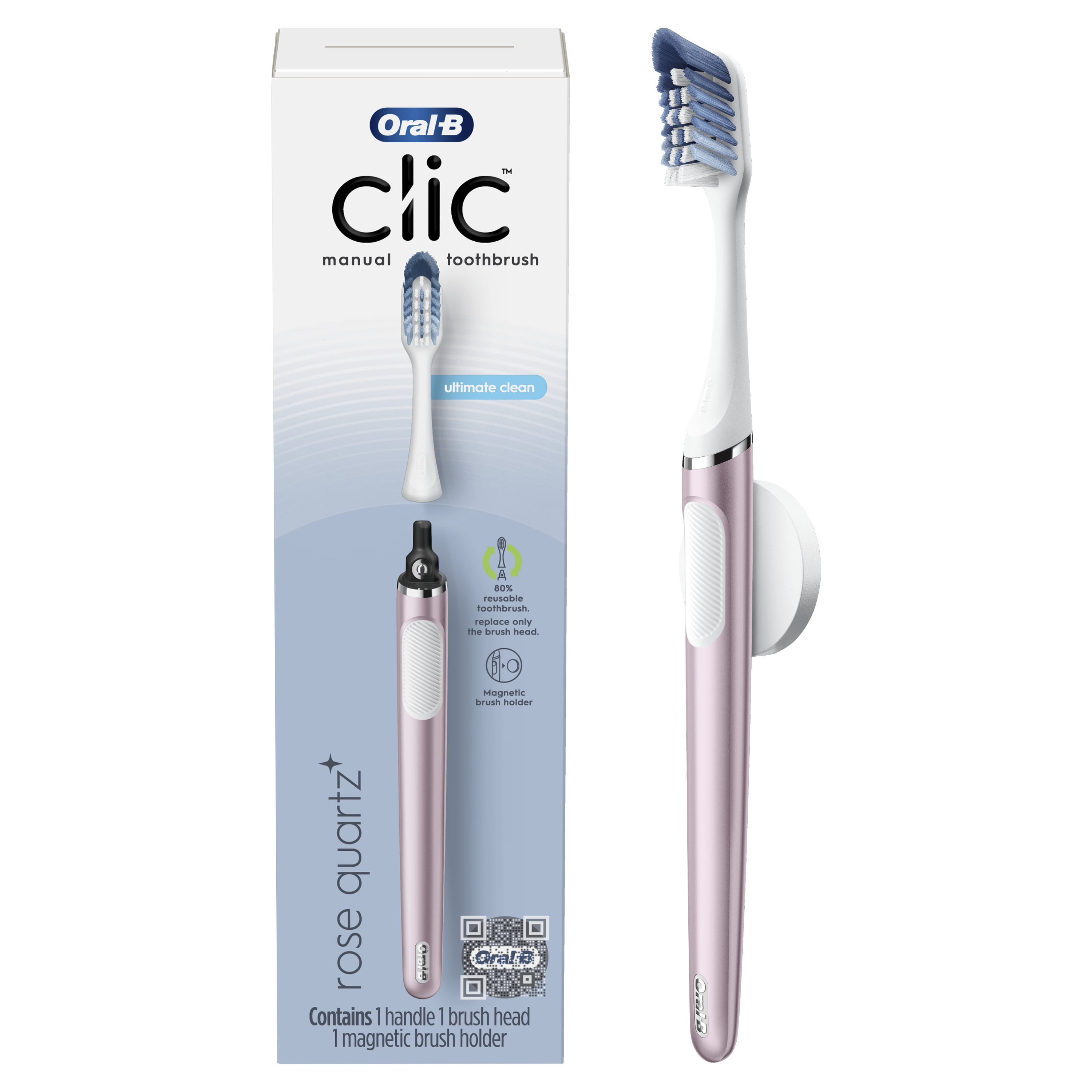 Oral-B Clic Starter Kit Metallic Rose Toothbrush Handle with Oral-B Brush Head and Toothbrush Holder