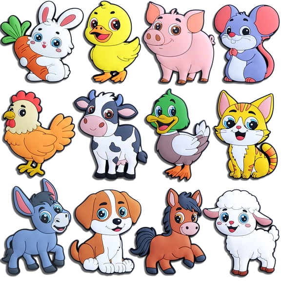Neasyth 12PCS Refrigerator Magnets for Kids, Cute Farm Animals Fridge Magnet for Toddlers 1-3, 2.5" Rubber Magnets for Baby Educational Gift