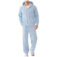 thumbnail image 2 of Zedker Mens Loungewear Set Fashion Prints Loose 2 Piece Outfit Casual Hooded Long Sleeve Zipper Hoodie and Long Straight-Leg Pants,Light Blue,L, 2 of 9