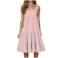 thumbnail image 2 of CALAFEBILA Dresses for Women 2025 Sleeveless Solid Color Womens Sun Dresses Casual Crew Neck Tank Knee Length Mini Beach Dresses, 2 of 7
