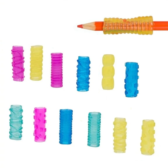 Hotpom 12-Pack Pencil Grips, Jelly Writing Aids Adjustable Grip and Posture Correction Assorted Colors & Shapes, Stationery Accessory, Handwriting Tool