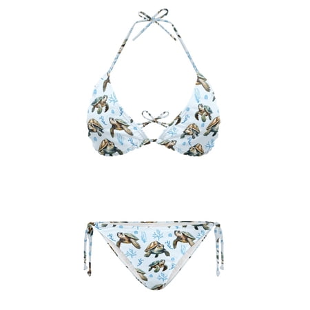 HELLHERO Sea Turtle Polyester Spandex Bikinis Swimsuit Sexy Fashion Plus Size Design Two Piece