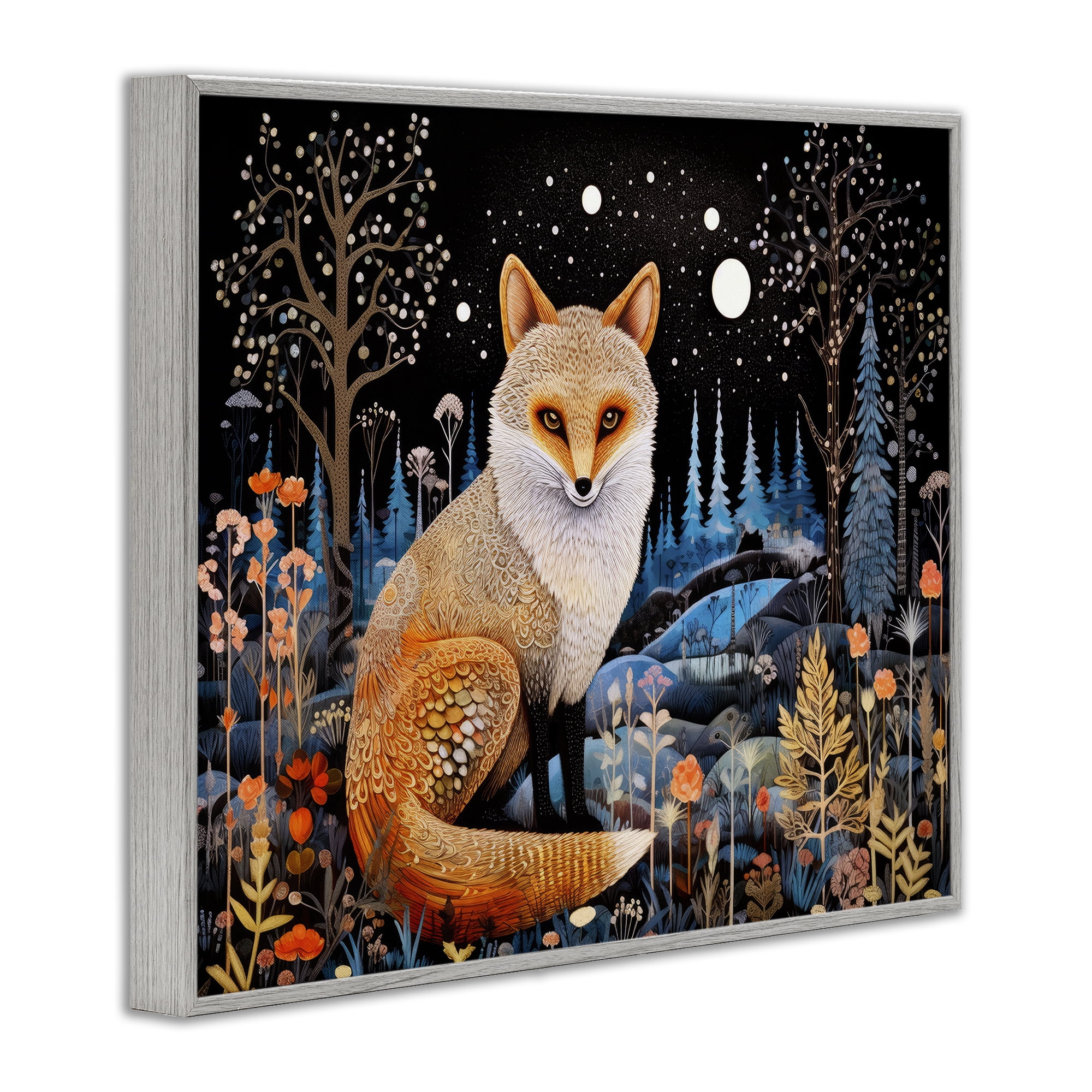 Stupell Industries Forest Fox in Nature Animals & Insects Painting Gray Framed Art Print Wall Art, 30 x 24