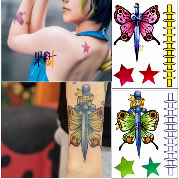 Anime JoJo's Bizarre Adventure Jolyne Cujoh Cosplay Tattoo Sticker Stars Butterfly Temporary Tattoos Waterproof Tatouage Sticker zhangyuxiang LED