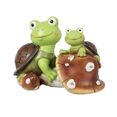 Wisdom Garden Statue Cute Frog Face Turtles Figurines Solar Powered Resin Animal Sculpture with 3 Led Lights for Patio Lawn  Garden Decor