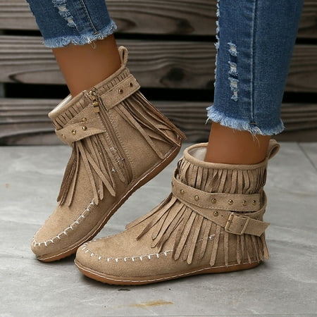 

Akiihool Boots for Women Ankle Booties Women s Work Hiking Combat Boots Fashion Festival Boots Riding Boots for Women (Beige 8.5)