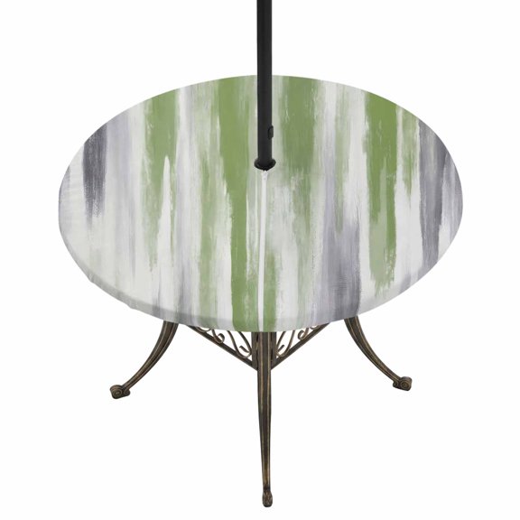 Outdoor Tablecloth with Umbrella Hole and Zipper Sage Green Grey Round Fitted Table Cover with Elastic Waterproof Abstract Art Texture Patio Tablecloths for Picnic BBQS Garden Party Fit 45"-54"