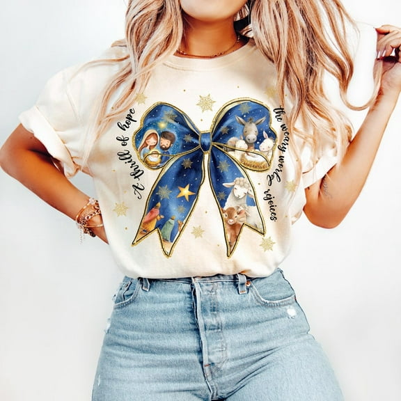 Jesus Christmas Coquette Bow Shirt, Christian Christmas Shirt, Merry Christmas Shirt, Nativity Scene Shirt, Baby Jesus Shirt, Bible Verse Shirt, Glitter