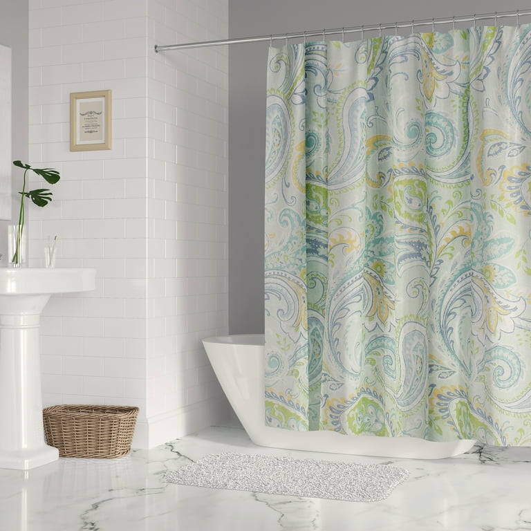 Levtex Home Cortona Paisley Shower Curtain 72x72in. with Button Holes Boho Floral in Orange Teal Red Blue Black Fuchsia Purple Orange