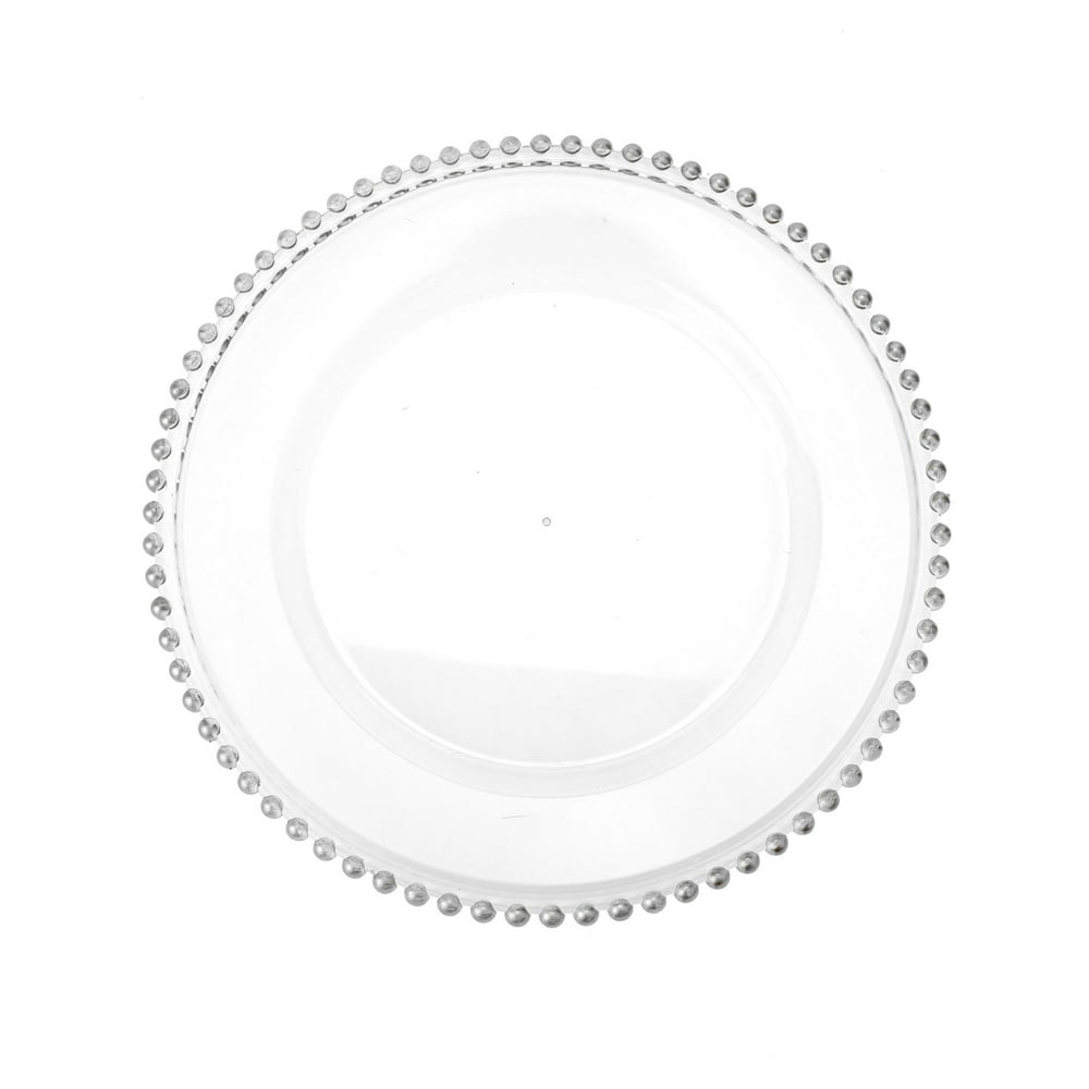 Beaded Edge Clear Plastic Charger Plates, Silver, 121/2Inch, 1Count
