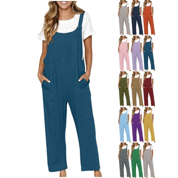 Fashion Plus Size Jumpsuits for Women with Sleeves Summer Casual Loose Baggy Pocket Jumpsuit Playsuit Trousers Overalls Cotton And Linen Jumpsuit