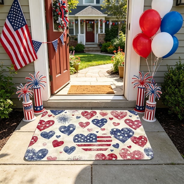 Independence Day Crystal Velvet Decorative Rug Thickened Sounds-Absorbing Floor Mat For Bedrooms Living Rooms And Entryways Soft Doormat