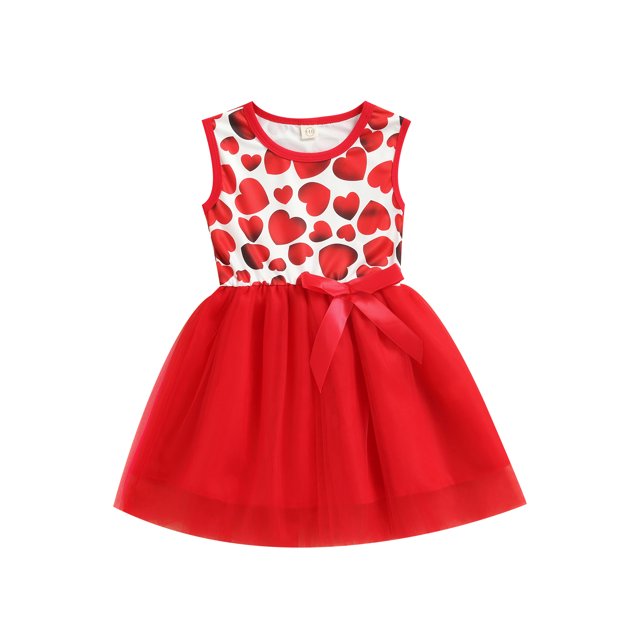 Gupgi Robe d'Été Sans Manches pour Petites Filles Saint-Valentin Robe Tutu Cœur