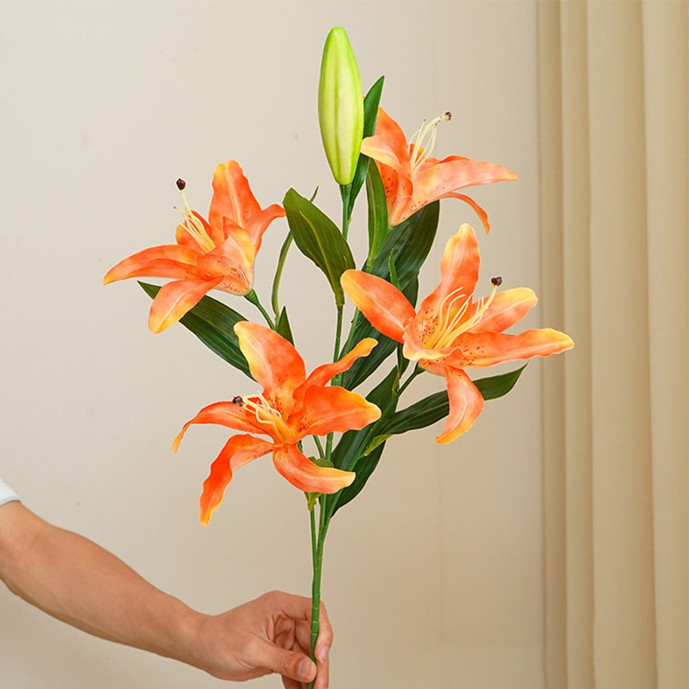 5 Heads Artifical Lily Flowers, Long Stem Artificial Stargazer Lilies