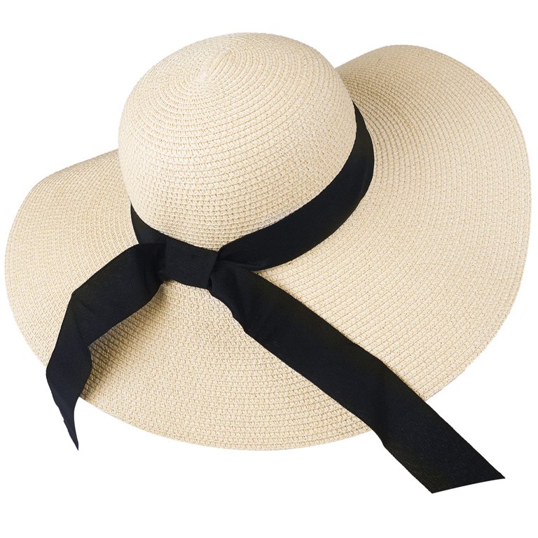 Womens Sun Straw Hat Wide Brim UPF 50 Summer Hat Foldable Roll up