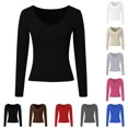 thumbnail image 5 of Ticikt Girls Plain Shirts 5-14 Years V Neck Long Sleeve Basic Tees Casual Summer Tops Soft Breathable Daily Wear,Color:Blue,Size:13-14 Years, 5 of 5