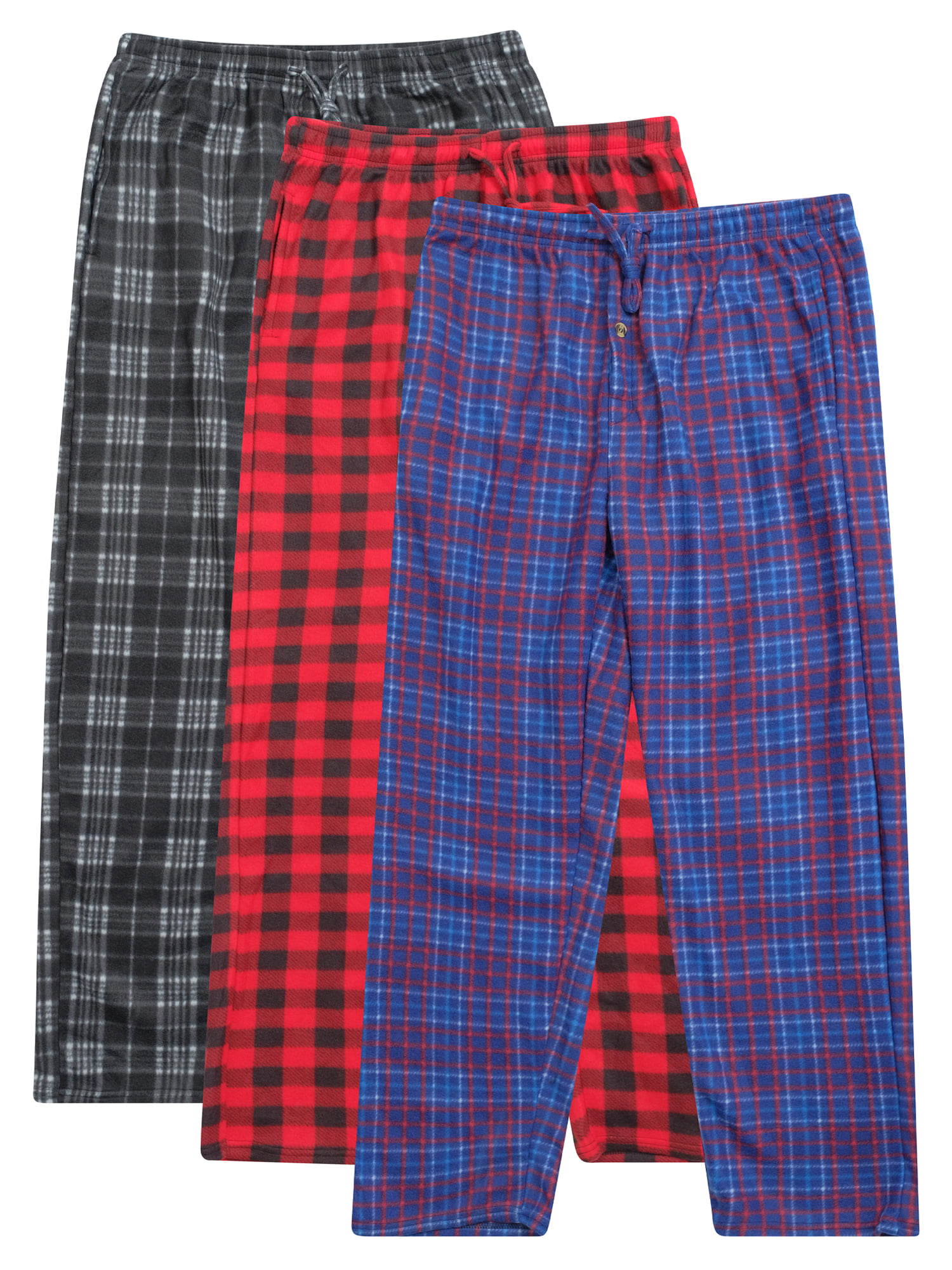 Real Essentials Men's 3-Pack Microfleece Sleep Pants, Sizes S-2XL, Mens ...