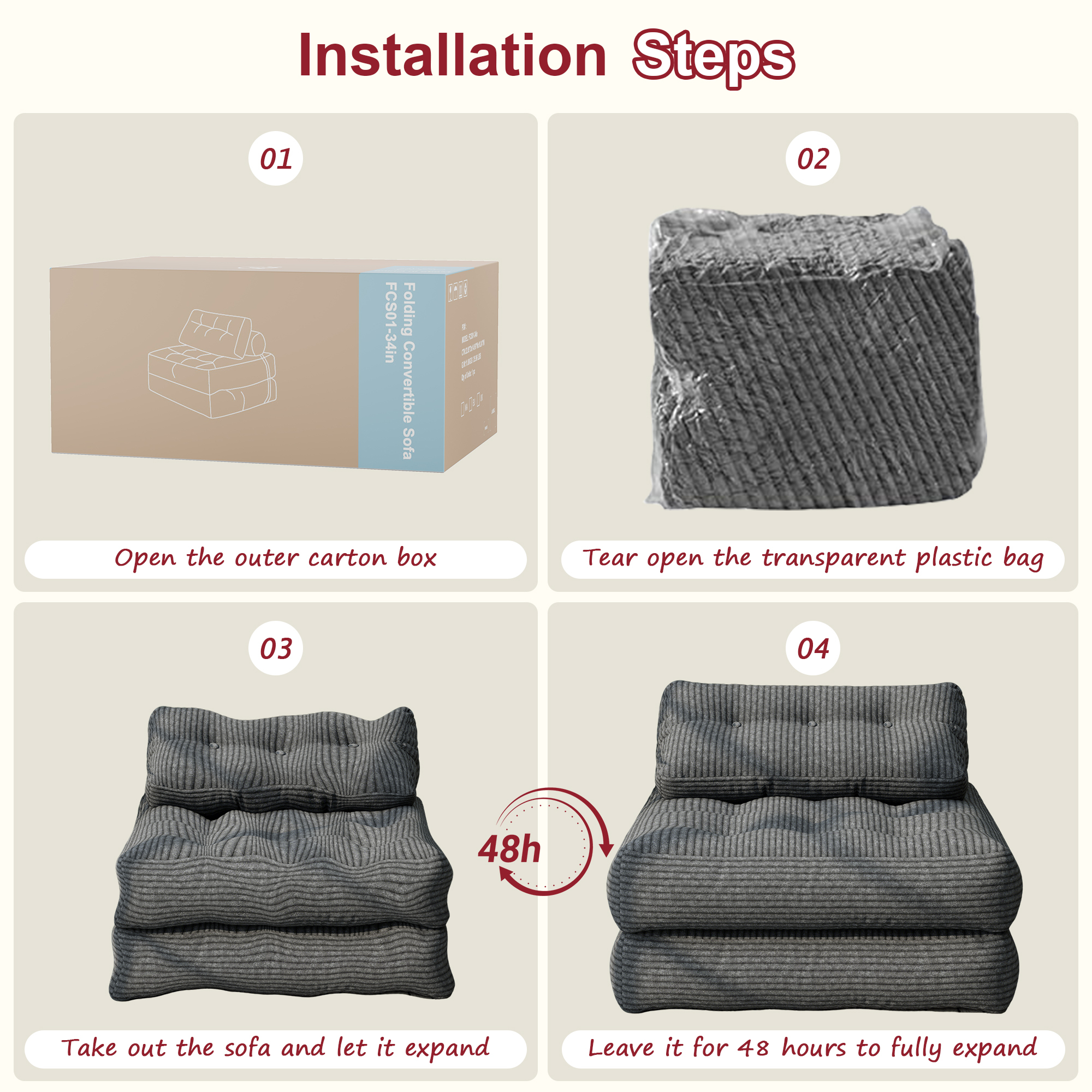 Mr Ironstone 3-in-1 Folding Sofa Bed with Pillow, Grey photo 6