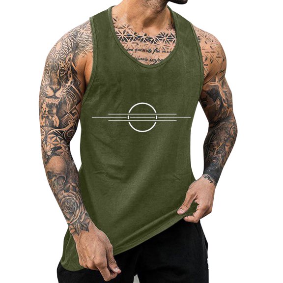 Sngxgn Mens Shirt Workout Sport Gym Running Sleeveless Vest Active Tank Tops Casual(Army Green,M)