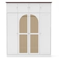 thumbnail image 6 of 71" Tall Armoire Wardrobe Closet, Wooden Clothing Storage Cabinet with Hanging Rod, Stand Alone Coat Cabinet with Adjustable Shelves and Rattan Decorative Doors, White, 6 of 9