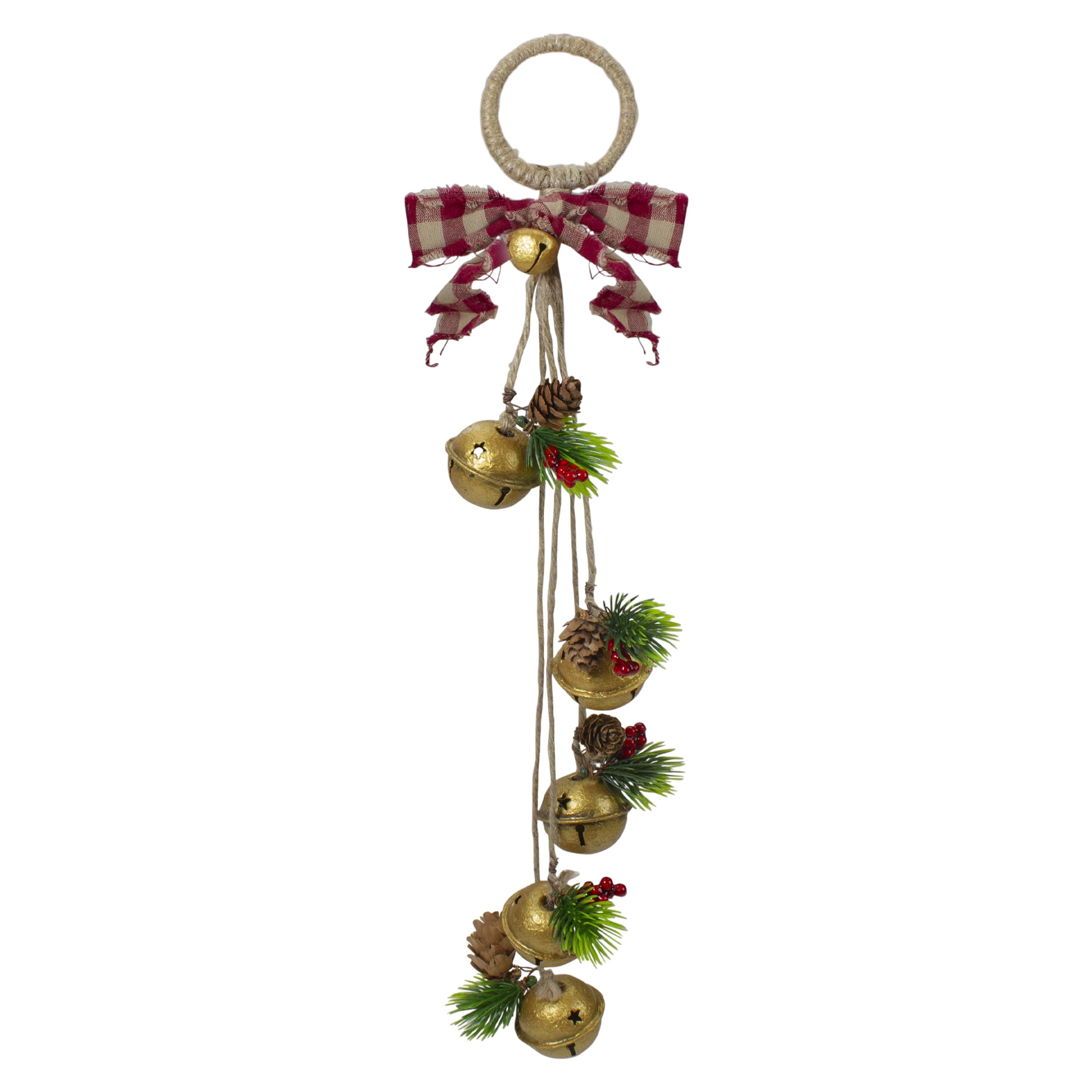 13" Rustic Bow Red Bells Christmas Door Hanger Jingle Chime Decoration New! 