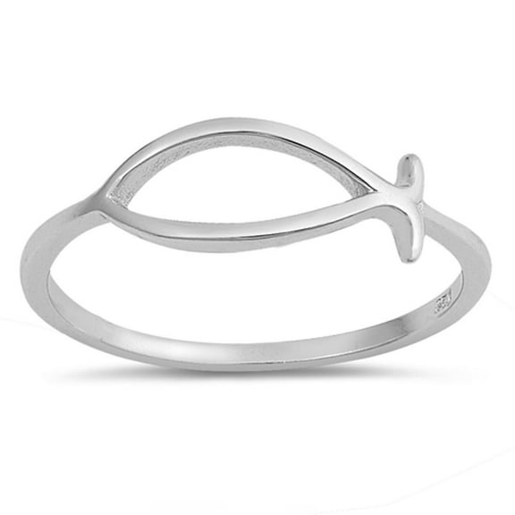 Christian Fish Ichthus Ring .925 Sterling Silver Promise Band Jewelry Female Male Unisex Size 4