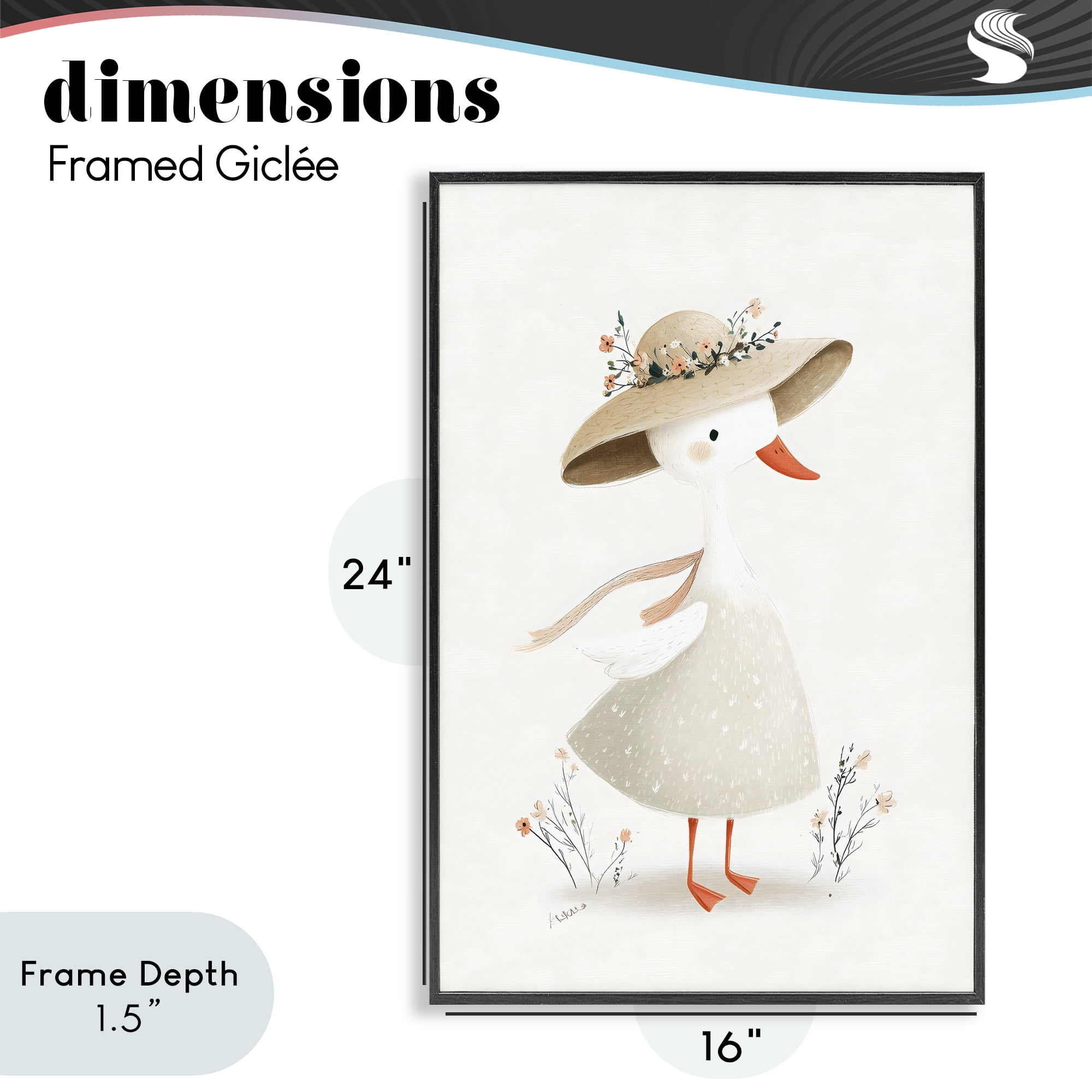 Stupell Industries Charming Goose in Sunhat Black Framed Giclee Art, design by Ink Drop Loft