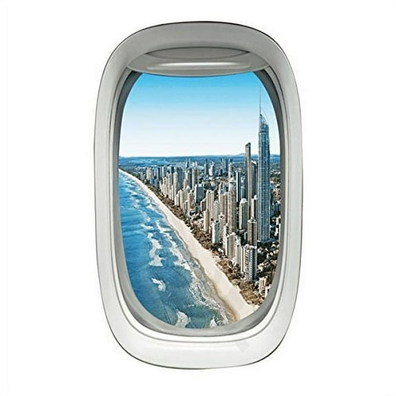 VWAQ Airplane Wall Decals Window Porthole Aerial Beach Scene Peel and Stick VWAQ-PW4