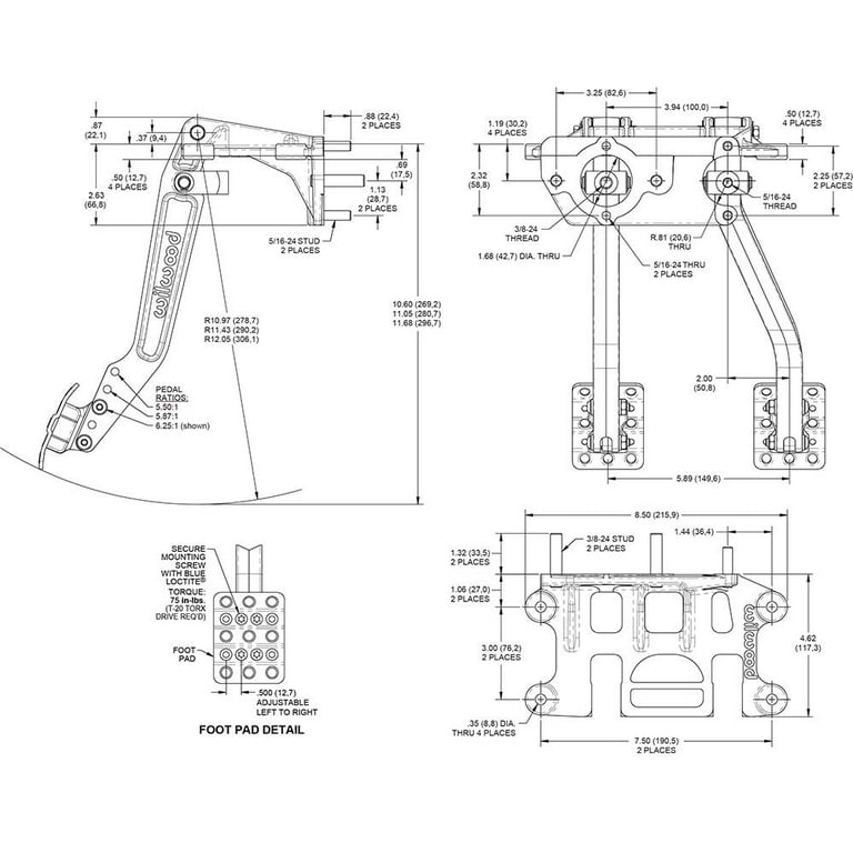 Wilwood 340-16833 Swing Mount Tandem Brake/Clutch Pedal, 5.5-6.25