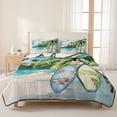 thumbnail image 3 of Twin XL Quilt Set 68''x98'', Summer Beach Lightweight Summer Bedspread Coverlet Set with 2 Pillow Shams, Tropical Coastal Palm Tree Surfboard Breathable All Season Quilt Bedding for Dorm/Guest Room, 3 of 9