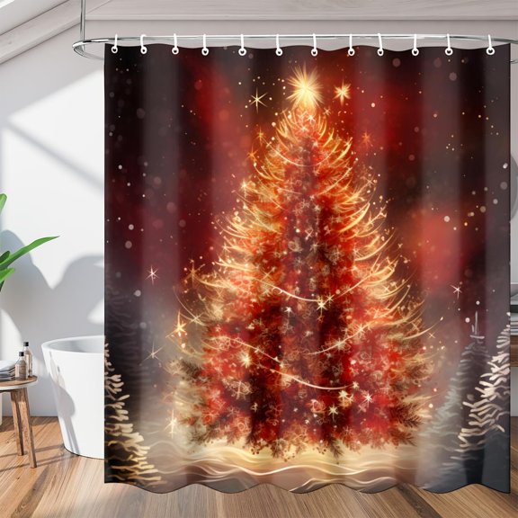 Classic Christmas Trees Texture Shower Curtain for Bathroom Shower Curtain Set with 12 Hooks Waterproof Fabric Bath Curtain for Bathtub Restroom Decor, 72 X 72 in