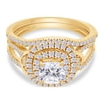 thumbnail image 4 of AFFY 1CT Moissanite Diamond Double Halo Split Shank Wedding Bridal Ring Set in 14K Yellow Gold over Silver-10, 4 of 6
