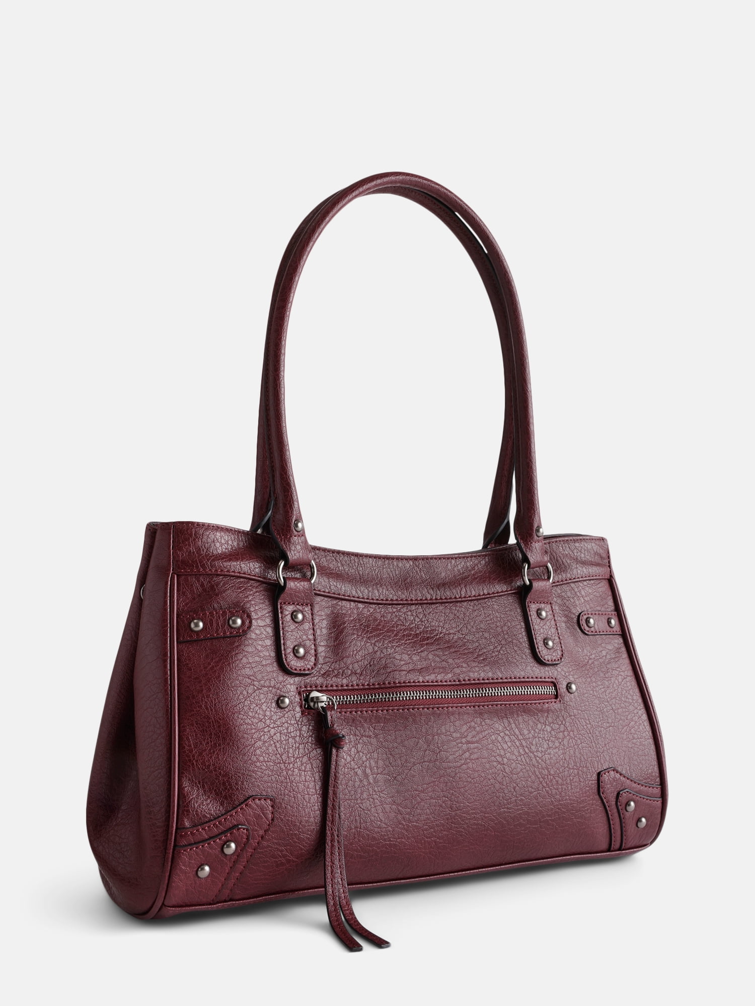 No Boundaries Women's Faux Leather Shoulder Bag, Rich Red