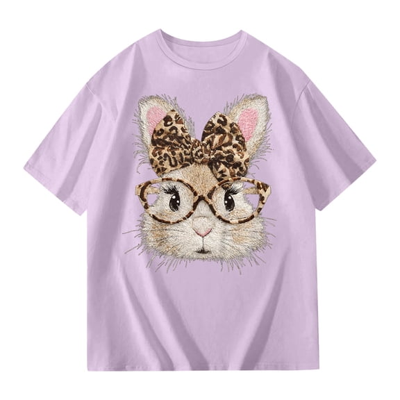 XIYON Girl's T Shirts Cool Cartoon Bunny Graphic Short Sleeve T Shirt For Girls Casual Summer Top Tee Shirt Casual Tshirts 11-12 Years